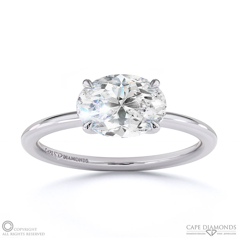 Lab Grown Diamond East West Oval Cut Solitaire Engagement Ring White Gold