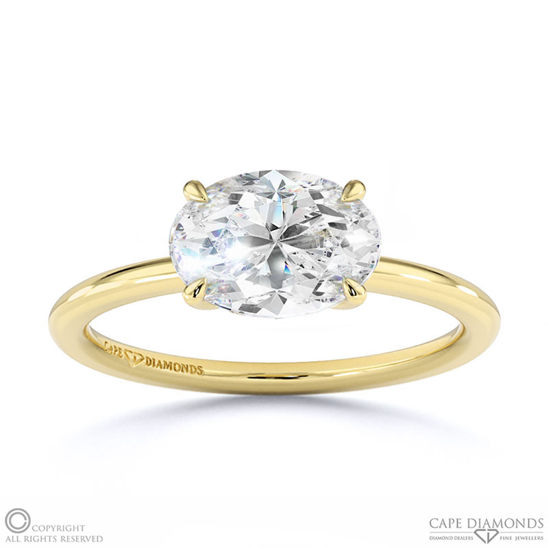 Lab Grown Diamond East West Oval Cut Solitaire Engagement Ring Yellow Gold