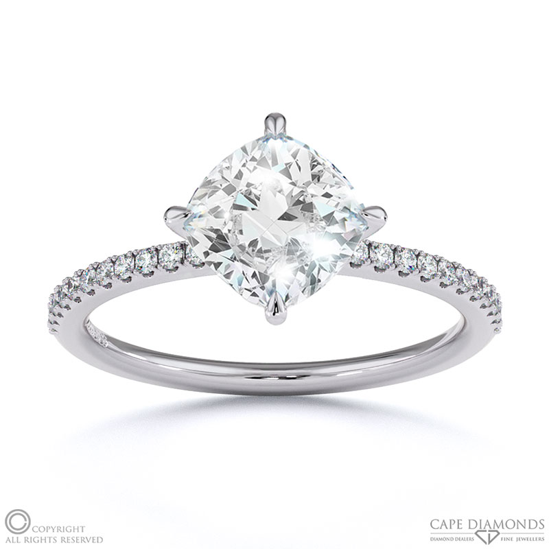 Lab Grown Diamond Cushion Cut Pave Engagement Ring White Gold