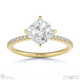 lab grown diamond cushion cut pave east to west engagement ring yellow gold with 18k yellow gold metal and cushion shape diamond