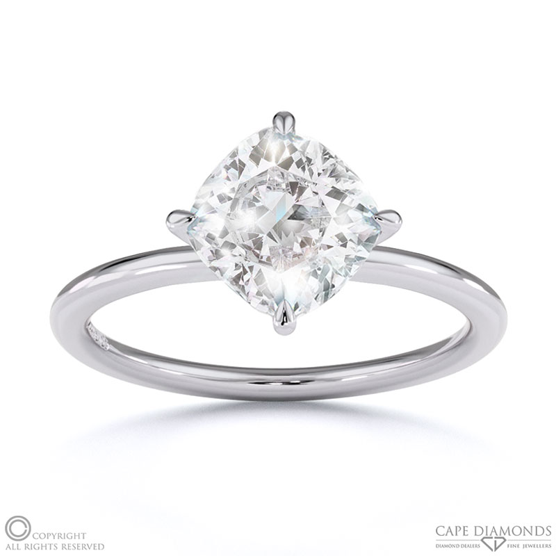 Lab Grown Diamond East West Cushion Cut Solitaire Engagement Ring White Gold