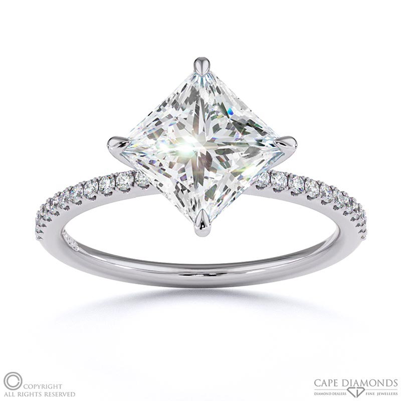 Lab Grown Diamond East West Princess Cut Sidestones Engagement Ring White Gold