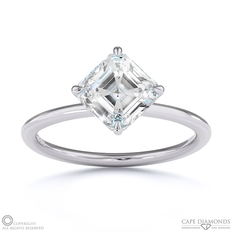 Lab Grown Diamond East West Asscher Solitaire Engagement Ring White Gold