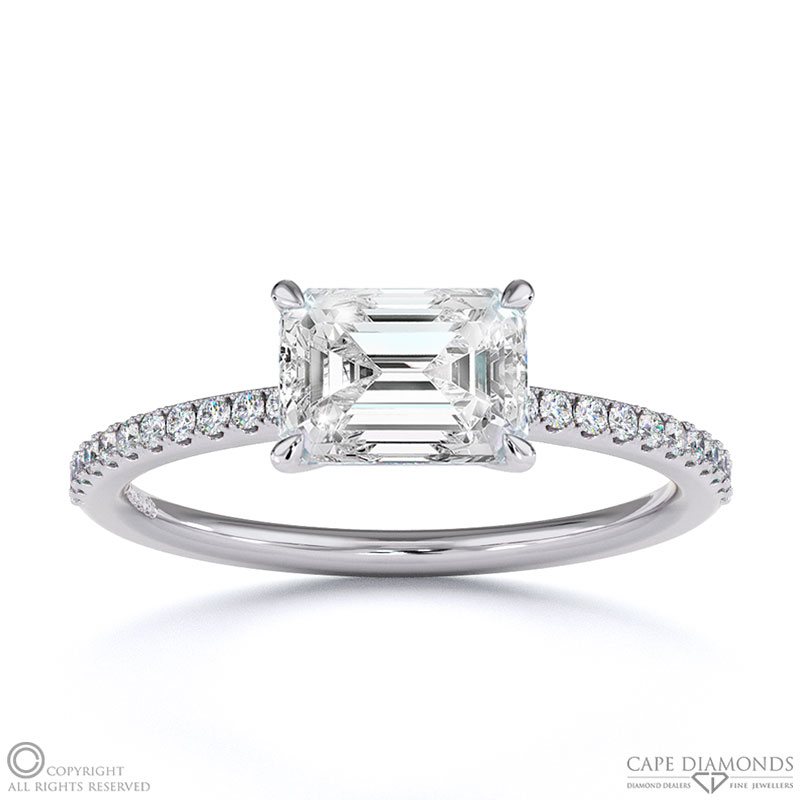 Lab Grown Diamond Emerald Cut Pave East To West Engagement Ring White Gold