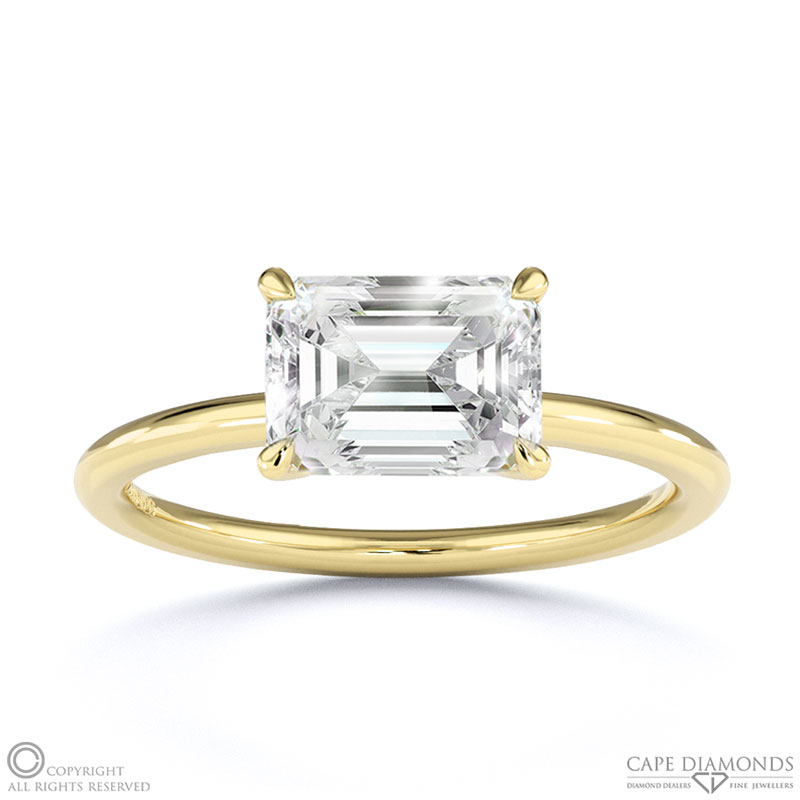 Lab Grown Diamond East West Emerald Cut Solitaire Engagement Ring Yellow Gold