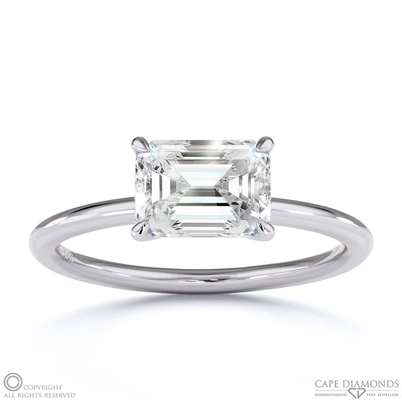 Lab Grown Diamond East West Emerald Cut Solitaire Engagement Ring White Gold