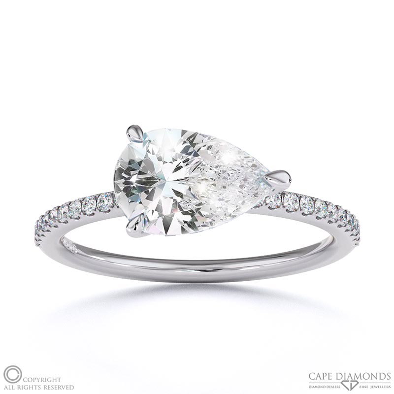 Lab Grown Diamond East West Pear Side Stones Engagement Ring White Gold