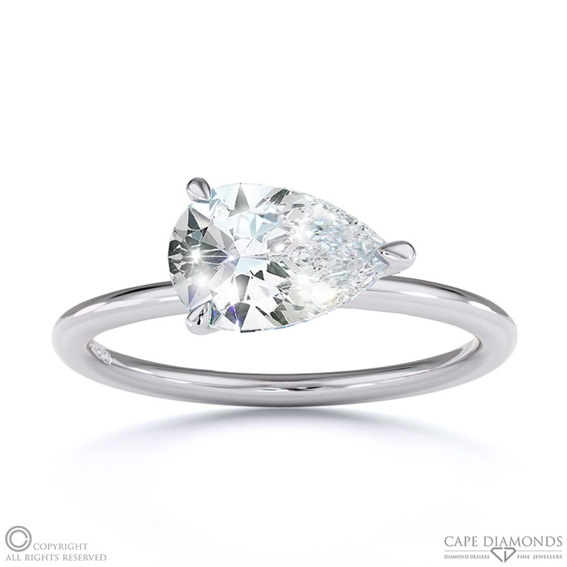 Lab Grown Diamond East West Pear Cut Solitaire Engagement Ring White Gold