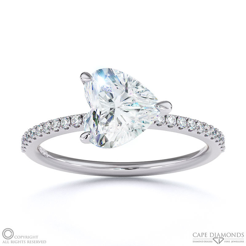 Lab Grown Diamond East West Heart Cut Sidestones Engagement Ring White Gold