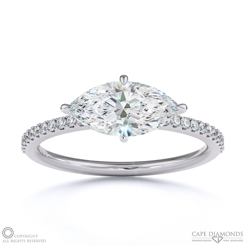 Lab Grown Diamond East West Marquise Sidestones Engagement Ring White Gold