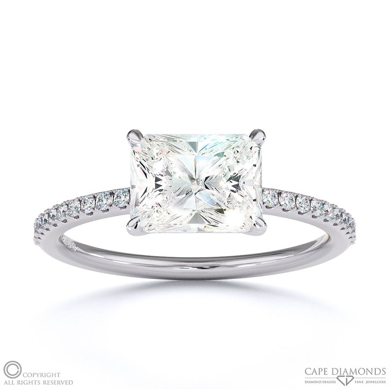 Lab Grown Diamond East West Radiant Cut Side Stones Engagement Ring White Gold