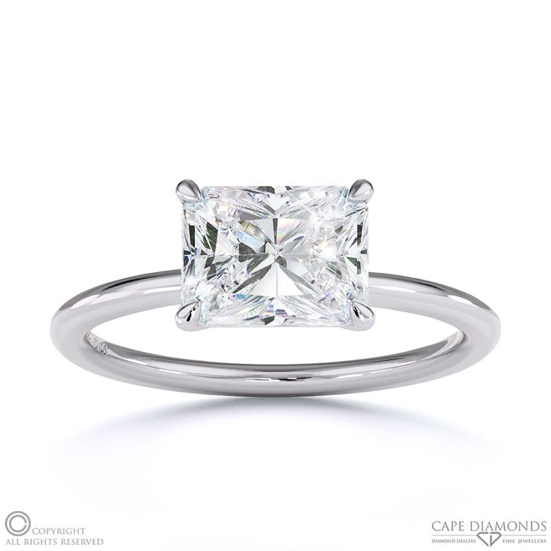 Lab Grown Diamond East West Radiant Cut Solitaire Engagement Ring White Gold