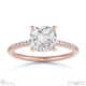 lab grown diamond cushion cut hidden halo side stones engagement ring rose gold with 18k rose gold metal and cushion shape diamond