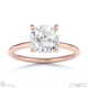 hidden halo cushion lab grown diamond engagement ring on half-rounded rose gold band with 9k rose gold metal and cushion shape diamond