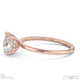 hidden halo cushion lab grown diamond engagement ring on half-rounded rose gold band with 9k rose gold metal and cushion shape diamond