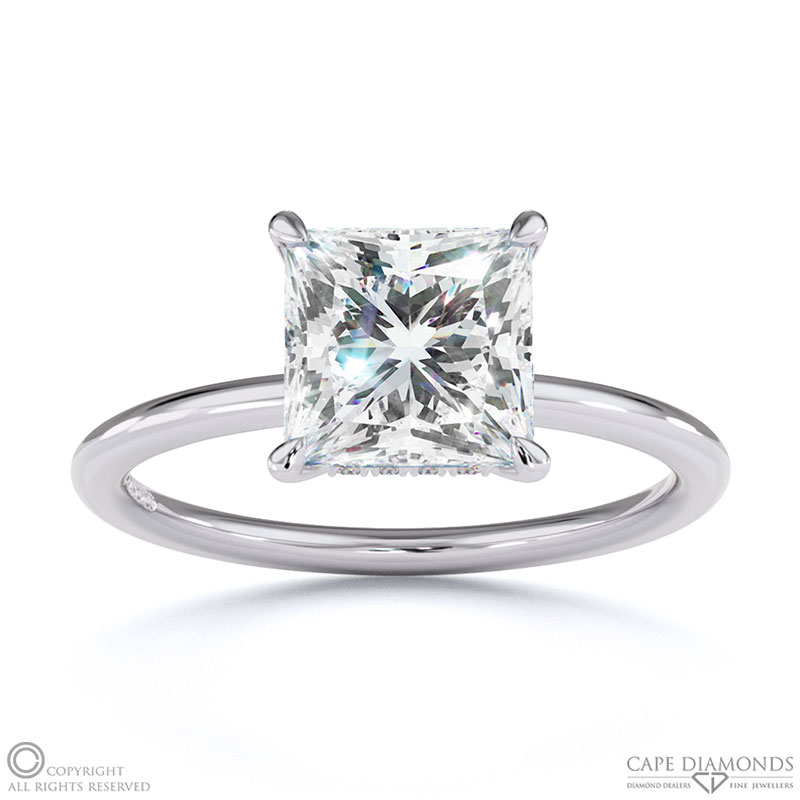 Lab Grown Diamond Princess Cut Hidden Halo Engagement Ring White Gold