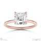 hidden halo asscher lab grown diamond engagement ring on half-rounded rose gold band with 9k rose gold metal and asscher shape diamond