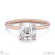 hidden halo asscher lab grown diamond engagement ring on half-rounded rose gold band with 9k rose gold metal and asscher shape diamond