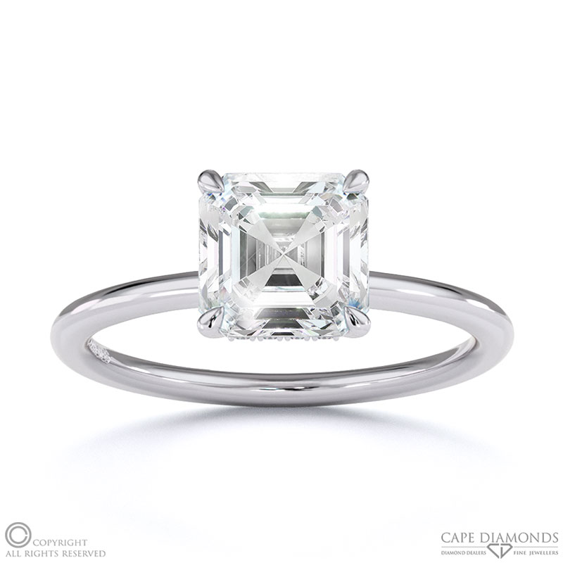 Lab Grown Diamond Asscher Cut Hidden Halo Engagement Ring White Gold