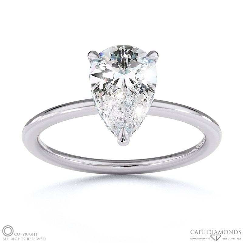Lab Grown Diamond Pear Cut Hidden Halo Engagement Ring White Gold