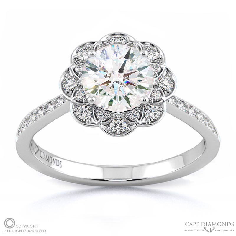Floral Flower Halo Lab Grown Diamond Engagement Ring White Gold