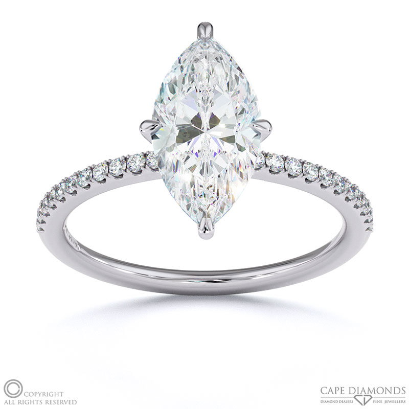 Lab Grown Diamond Marquise Cut Hidden Halo Side Stones Engagement Ring White Gold