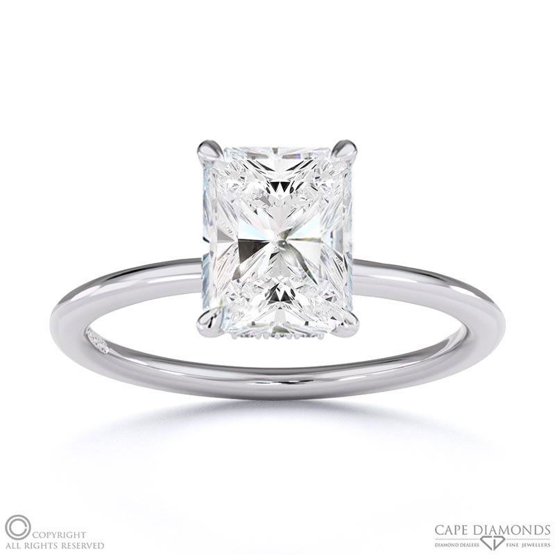Lab Grown Diamond Radiant Cut Hidden Halo Engagement Ring White Gold