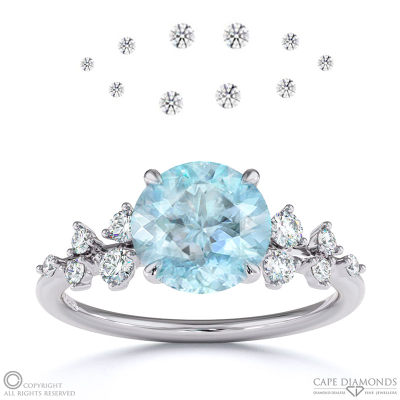 Stardust Aquamarine Celestial Round Engagement Ring White Gold