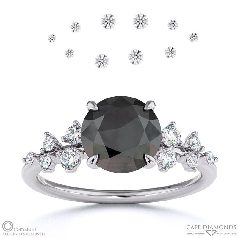 Stardust Black Lab Grown Diamond Celestial Round Engagement Ring White Gold