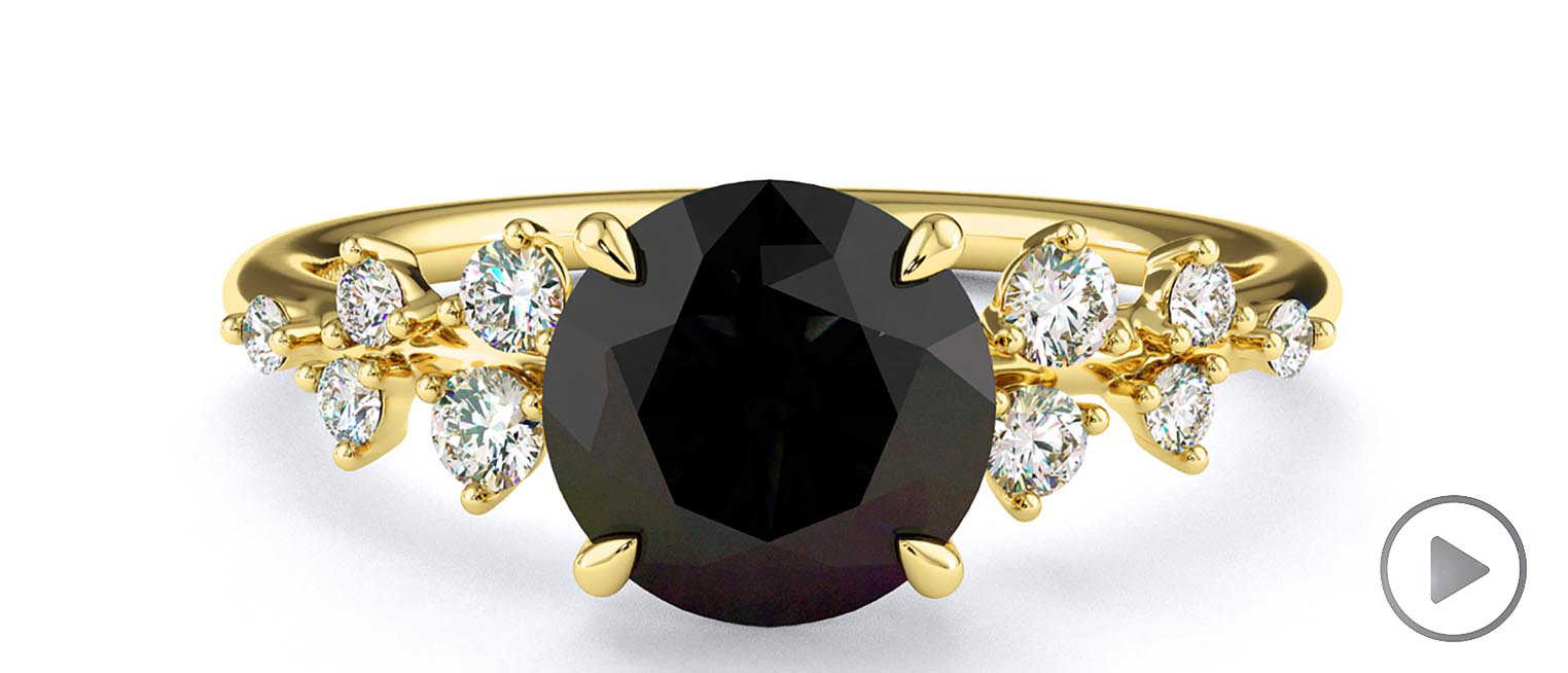 Black Lab Grown Diamond Round Cut Stardust Engagement Ring Yellow Gold top video