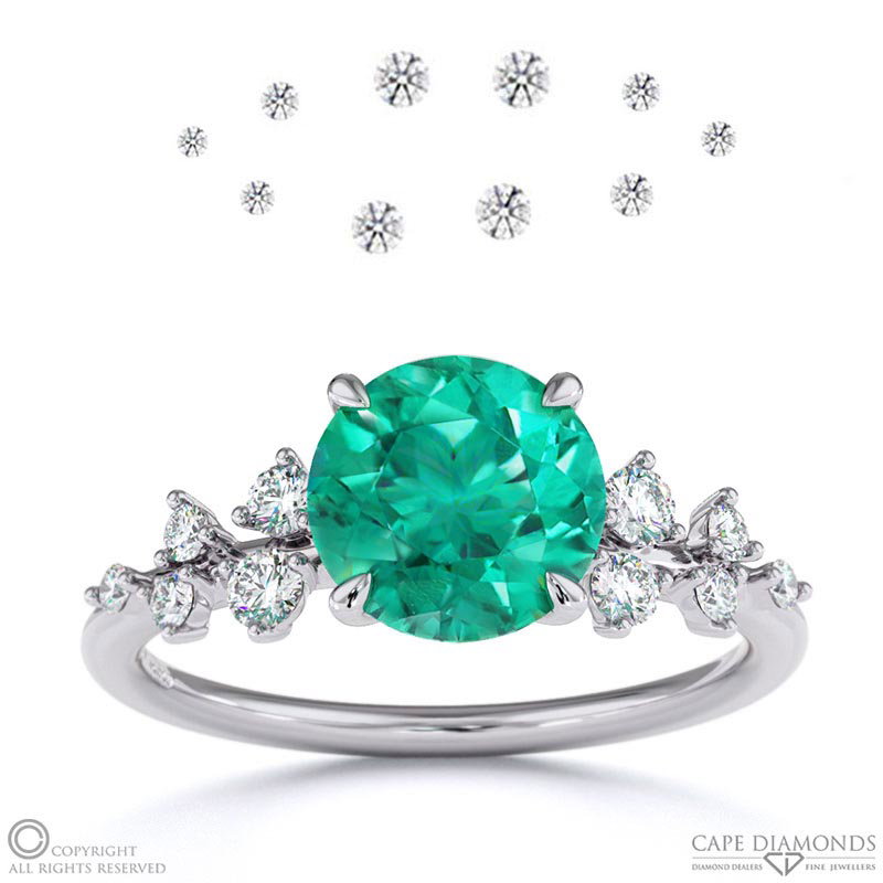 Stardust Emerald Celestial Round Engagement Ring White Gold