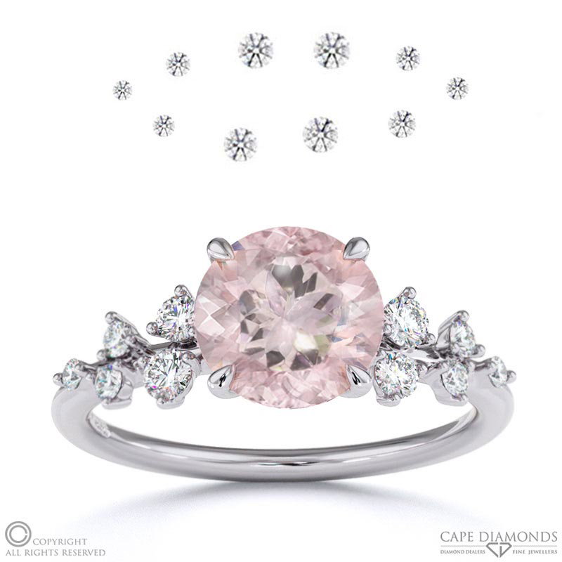 Stardust Morganite Celestial Round Engagement Ring White Gold
