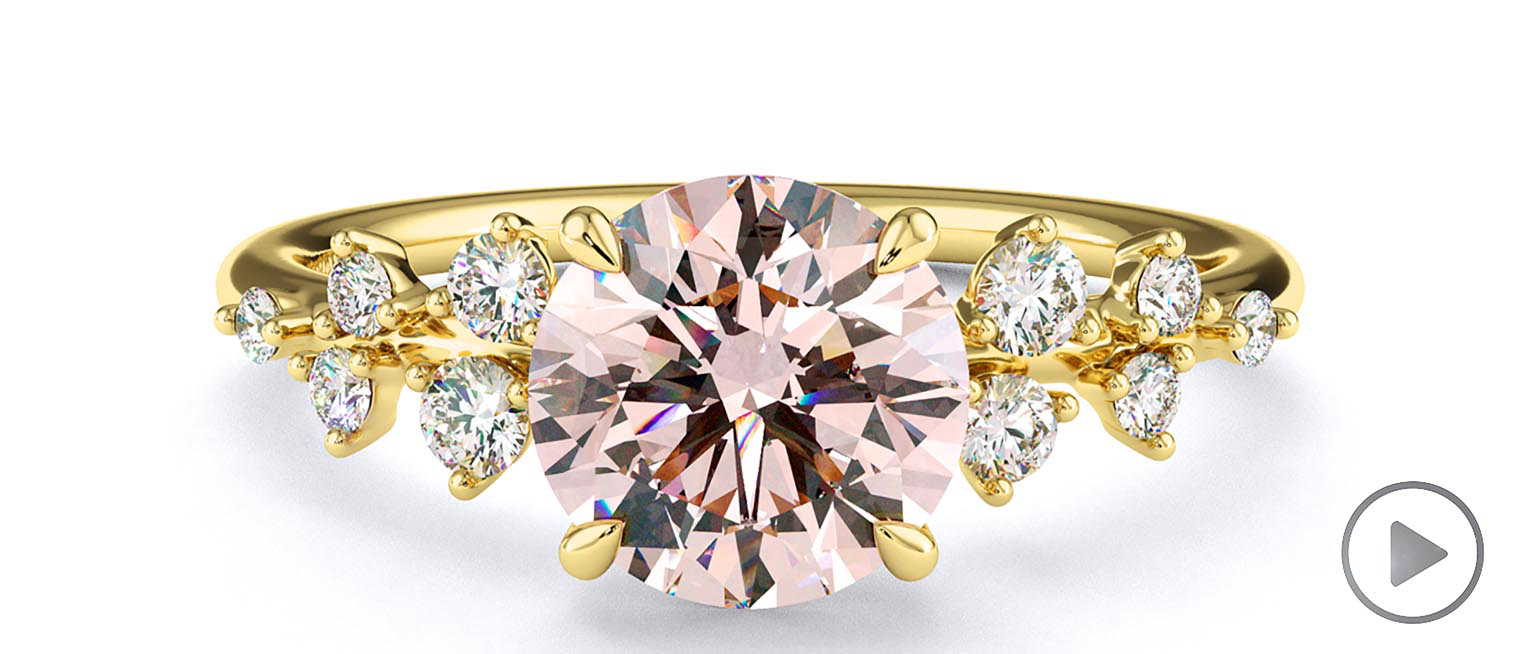 Pink Natural Diamond Round Cut Stardust Engagement Ring Yellow Gold top video