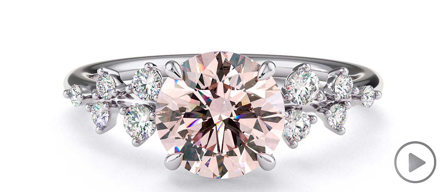 Pink Natural Diamond Round Stardust Engagement Ring White Gold top video
