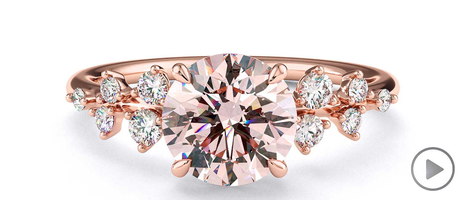 Pink Natural Diamond Round Cut Stardust Engagement Ring Rose Gold top video