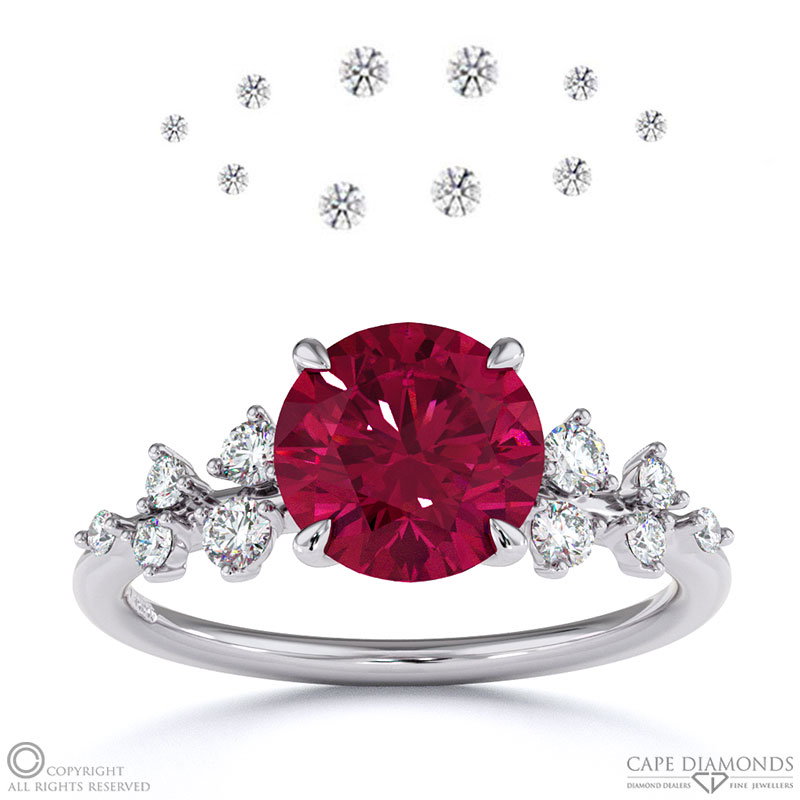 Stardust Ruby Celestial Round Engagement Ring White Gold