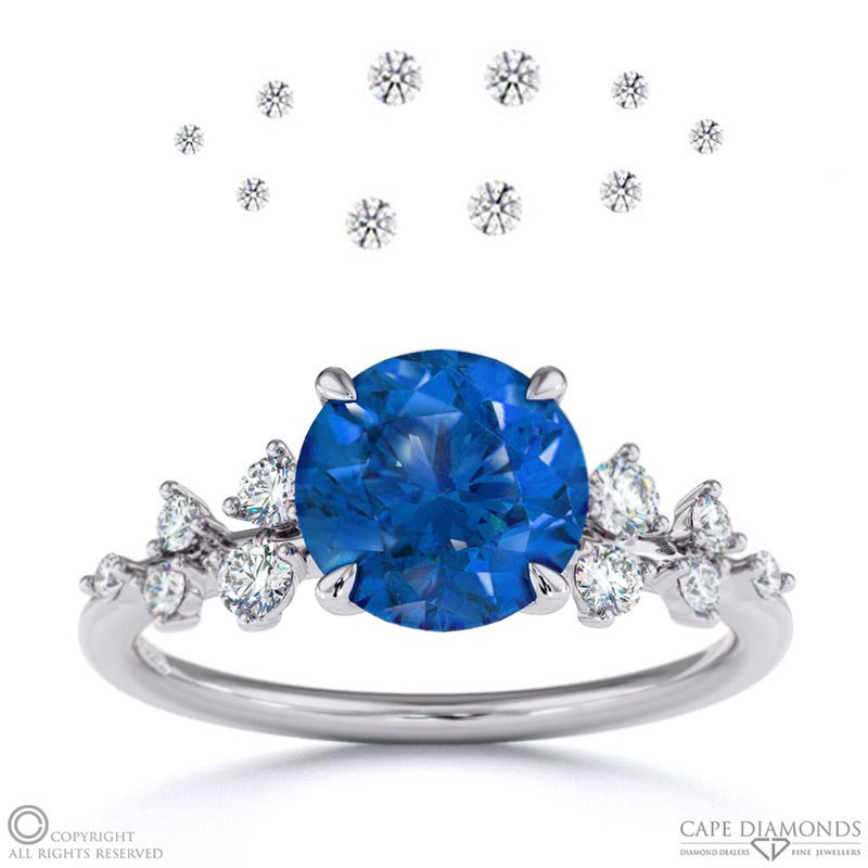 Stardust Sapphire Celestial Round Engagement Ring White Gold