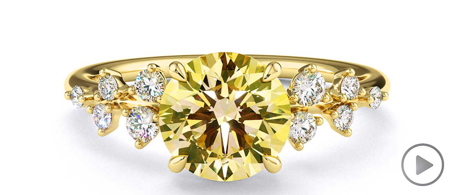 Stardust Yellow Lab Grown Diamond Celestial Round Engagement Ring Yellow Gold top video