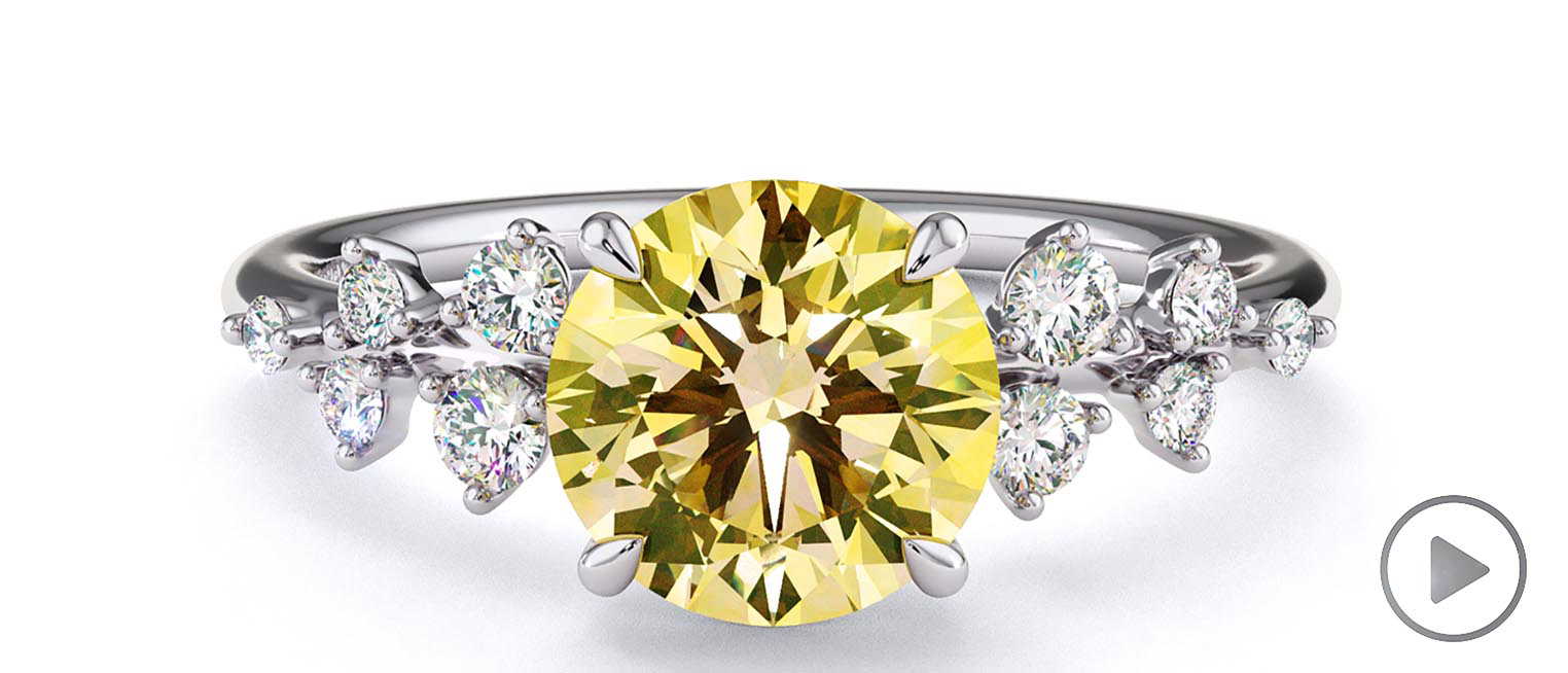 Stardust Yellow Natural Diamond Celestial Round Cut Engagement Ring White Gold top video