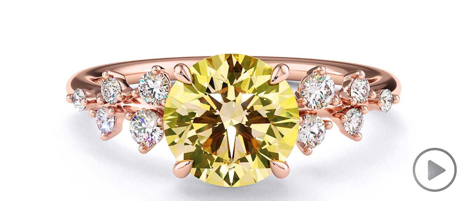 Stardust Yellow Lab Grown Diamond Celestial Round Cut Engagement Ring Rose Gold top video