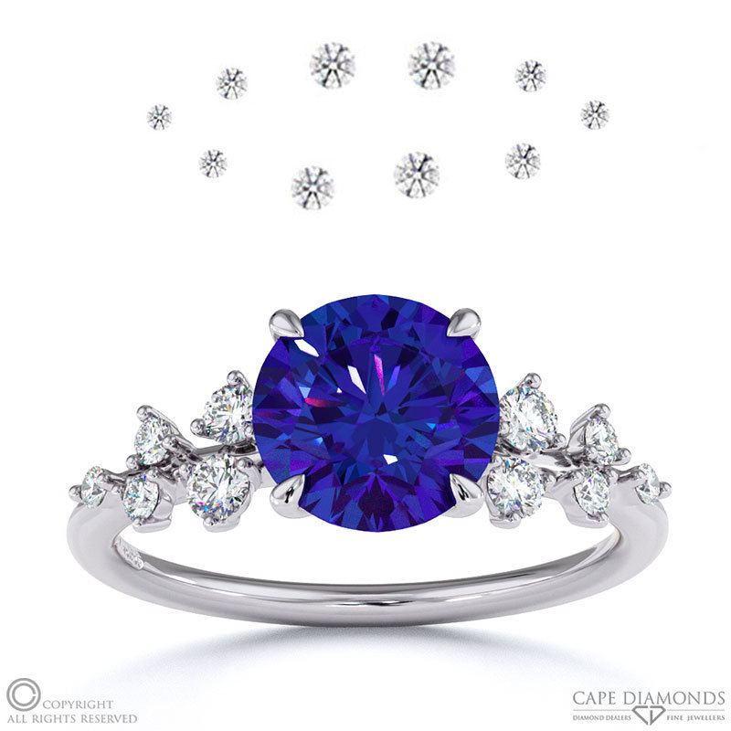 Stardust Tanzanite Celestial Round Engagement Ring White Gold