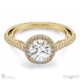 a curl, ornate halo natural diamond engagement ring yellow gold with 18k yellow gold metal and round shape diamond