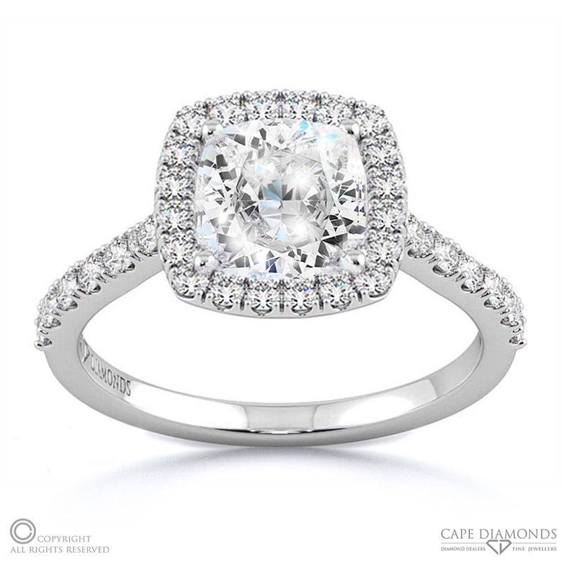 Cushion Cut Natural Diamond Halo Setting Natural Diamond Engagement Ring White Gold