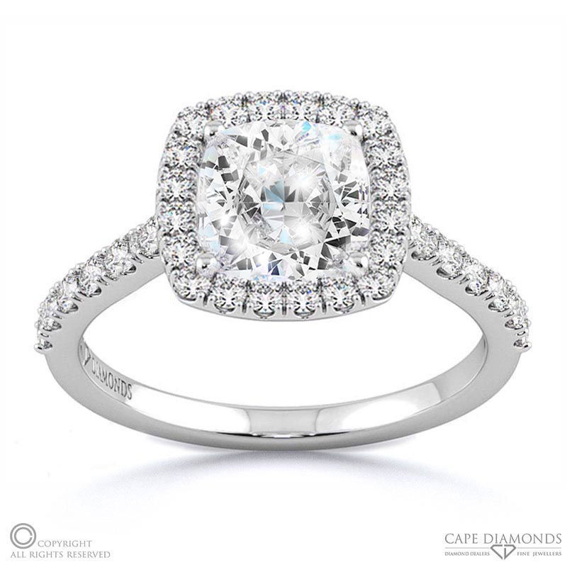 cushion cut natural diamond halo setting natural diamond engagement ring white gold with 9k white gold metal and cushion shape diamond