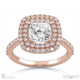 double halo natural diamond engagement ring rose gold with 18k rose gold metal and cushion shape diamond