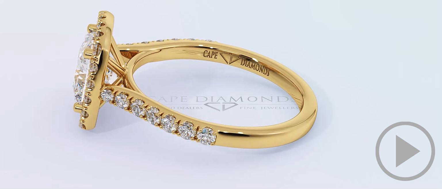 Cushion Cut Natural Diamond Halo With Side Stones Engagement Ring Yellow Gold top video