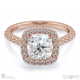 cushion cut natural diamond halo with side stones engagement ring rose gold with 9k rose gold metal and cushion shape diamond