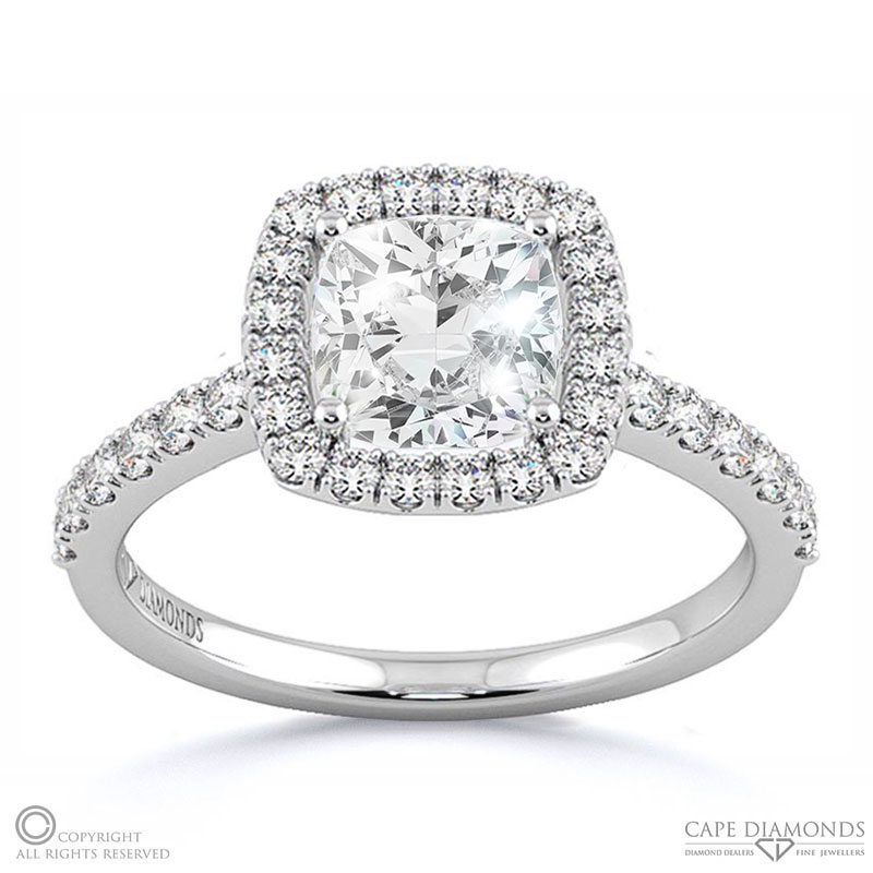 Solid Cushion Halo Natural Diamond Engagement Ring White Gold