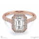 emerald natural diamond halo cathedral natural diamond engagement ring rose gold with pavé side natural diamonds with 18k rose gold metal and emerald shape diamond