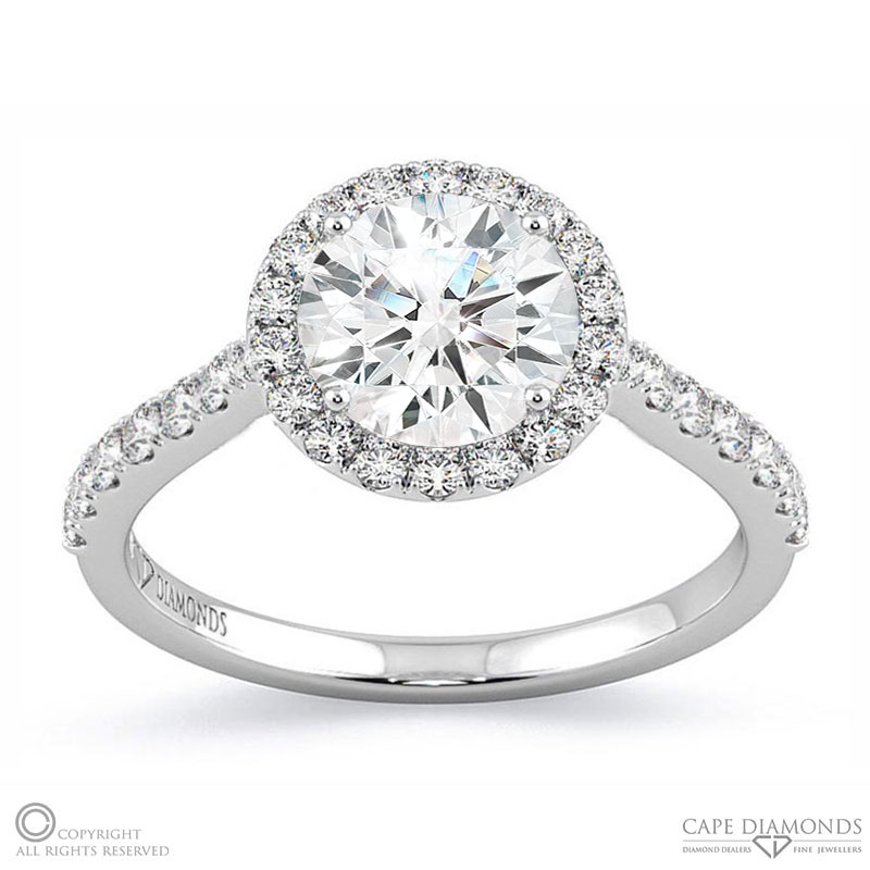 Halo Petal Basket Lab Grown Diamond Engagement Ring White Gold
